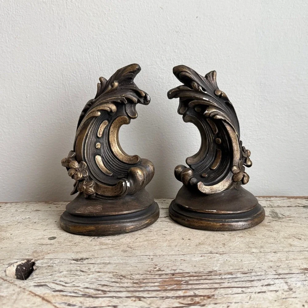 Vintage Adam & Waida Rococo Gold Acanthus Leaf Wall Sconce Shelves Pair